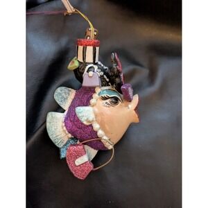 Katherine's Collection Kissing Fish Mall Queen Purple Glitter Ornament 5 in